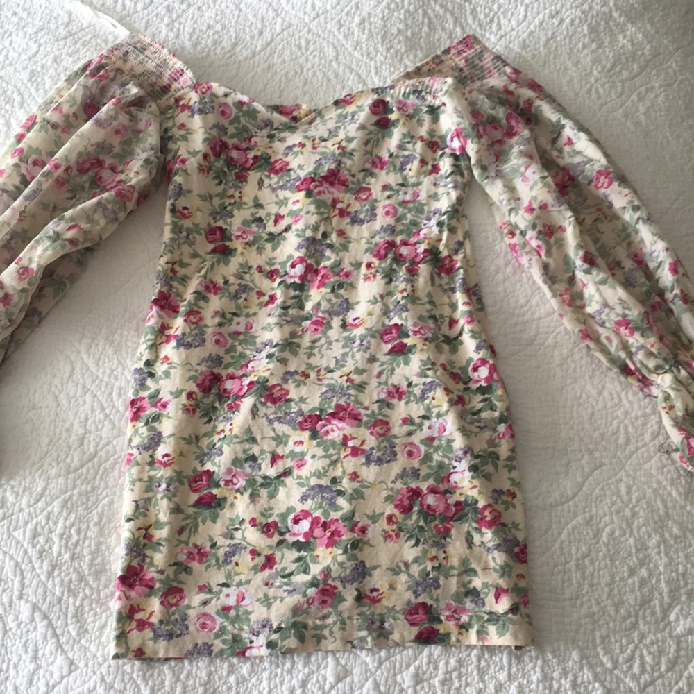 90s Floral mini zip up the back dress